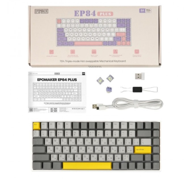Epomaker Клавіатура Epomaker EP84 Plus 75 Wisteria Linear Switch Hot-Swap RGB Wireless/Bluetooth/USB UA White (EP84-W-WL)