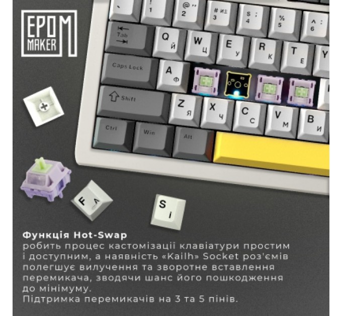 Epomaker Клавіатура Epomaker Shadow-S TKL Mulan Switch Hot-Swap LCD Screen RGB Wireless/Bluetooth/USB UA White (SHS-W-M)