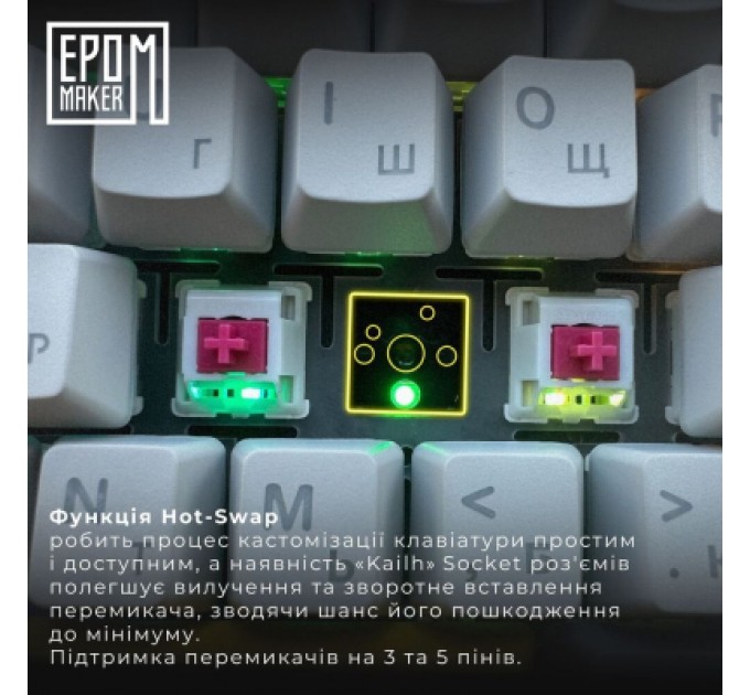 Epomaker Клавіатура Epomaker Shadow-X 70 Mulan Switch Hot-Swap LCD Screen RGB Wireless/Bluetooth/USB UA White (SHX-W-M)