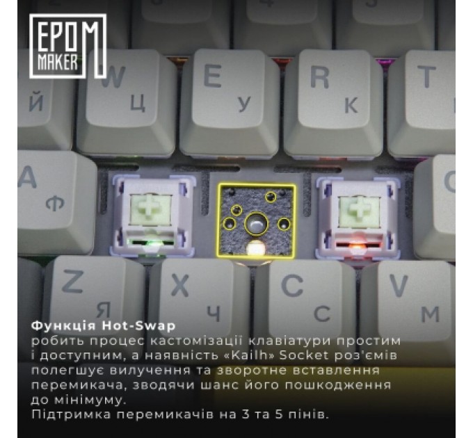 Epomaker Клавіатура Epomaker Shadow-X 70 Wisteria Linear Switch Hot-Swap LCD Screen RGB Wireless/Bluetooth/USB UA White (SHX-W-WL)