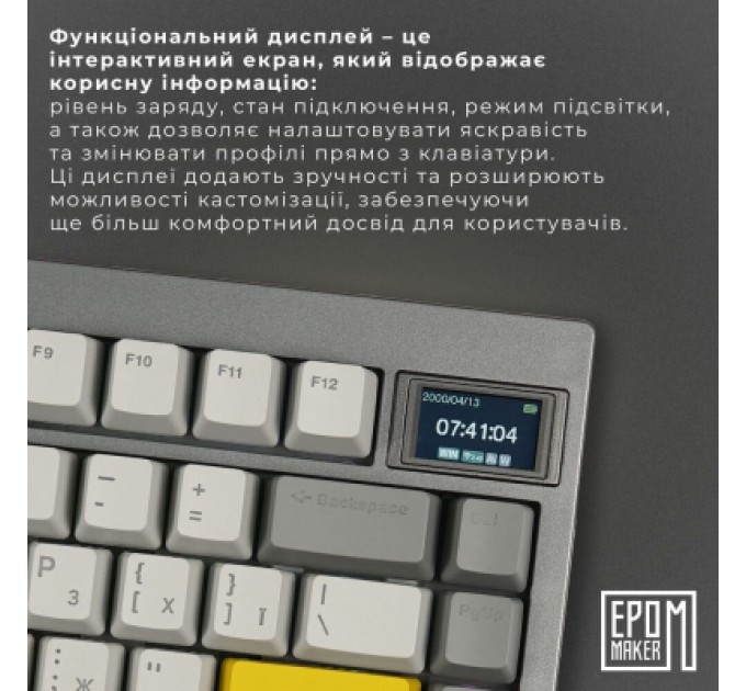 Epomaker Клавіатура Epomaker TH80 Pro V2 75 Sea Salt Silent Switch Hot-Swap LCD Screen RGB Wireless/Bluetooth/USB UA Black (TH80-PROV2-B-SS)