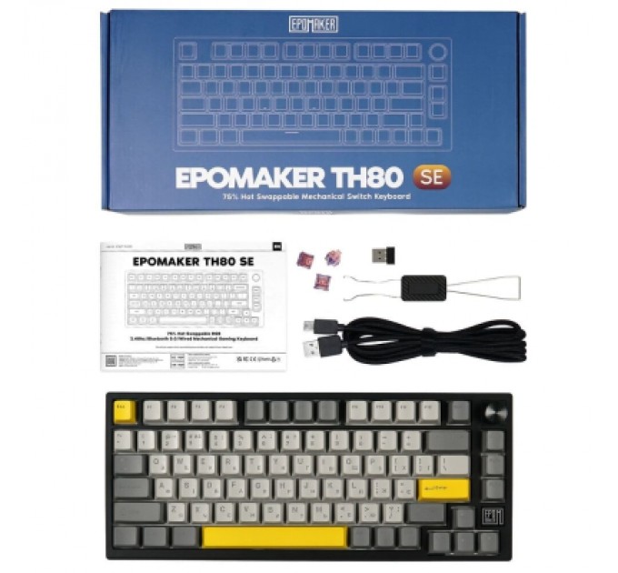 Epomaker Клавіатура Epomaker TH80 SE 75 Flamingo Switch Hot-Swap RGB Wireless/Bluetooth/USB UA Black (TH80-SE-B-F)