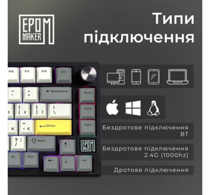 Epomaker Клавіатура Epomaker TH80 SE 75 Flamingo Switch Hot-Swap RGB Wireless/Bluetooth/USB UA Black (TH80-SE-B-F)
