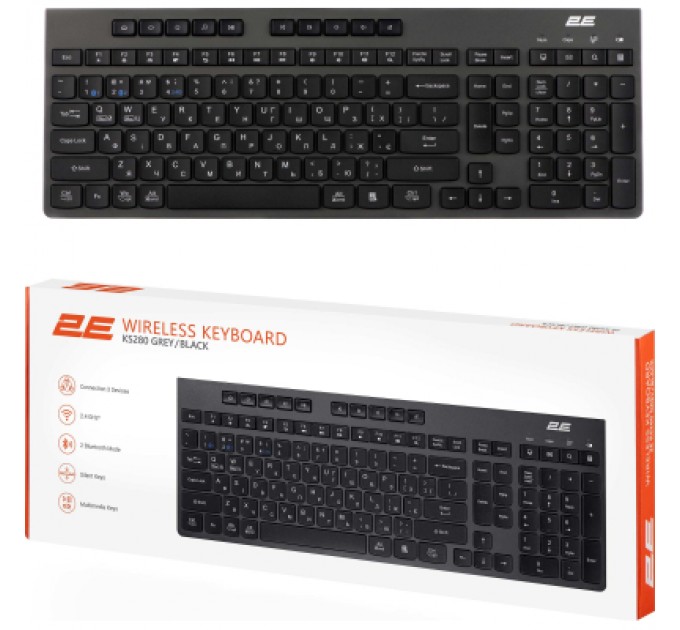 2E Клавіатура 2E KS280 Wireless/Bluetooth Black-Gray (2E-KS280WBGR_UA)