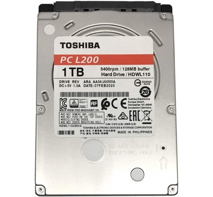 Toshiba Накопитель HDD 2.5" SATA 1.0TB Toshiba L200 5400rpm 128MB (HDWL110)_Refurbished