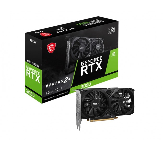 MSI Відеокарта GF RTX 3050 6GB GDDR6 Ventus 2X E 6G OC MSI (GeForce RTX 3050 VENTUS 2X E 6G OC)