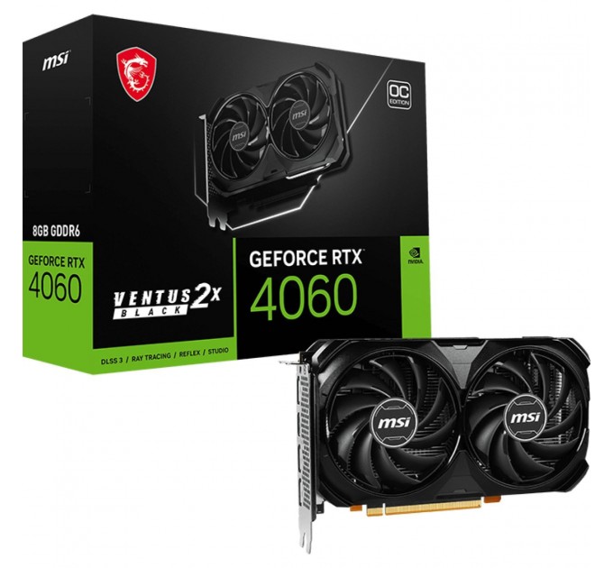 MSI Відеокарта GF RTX 4060 8GB GDDR6 Ventus 2X Black OC MSI (GeForce RTX 4060 VENTUS 2X BLACK 8G OC)