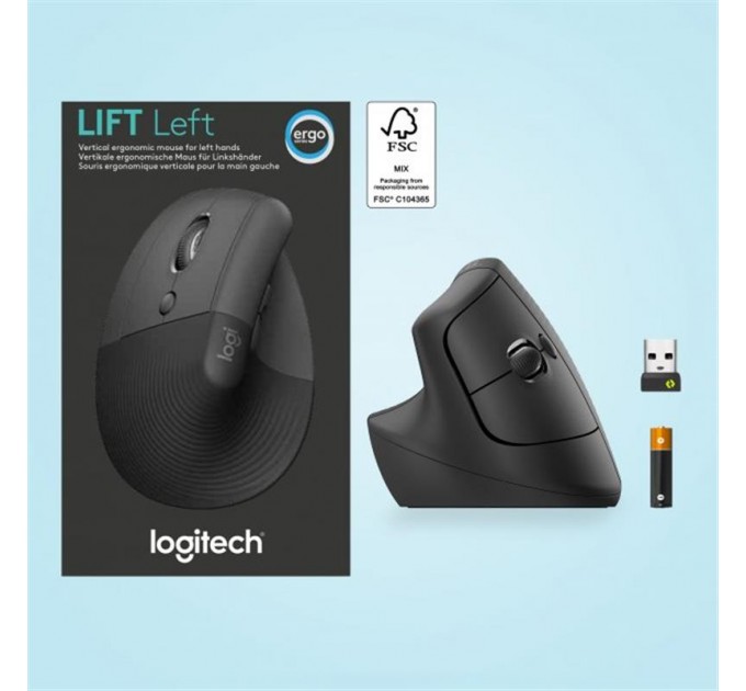 Logitech Мишка бездротова Logitech Lift Left Vertical Ergonomic (910-006495) Graphite USB