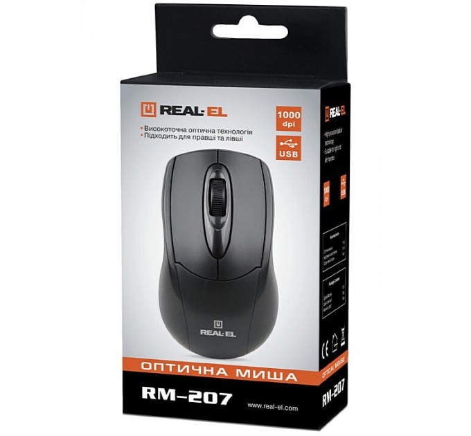 REAL-EL Мышь REAL-EL RM-207 Black (EL123200015)
