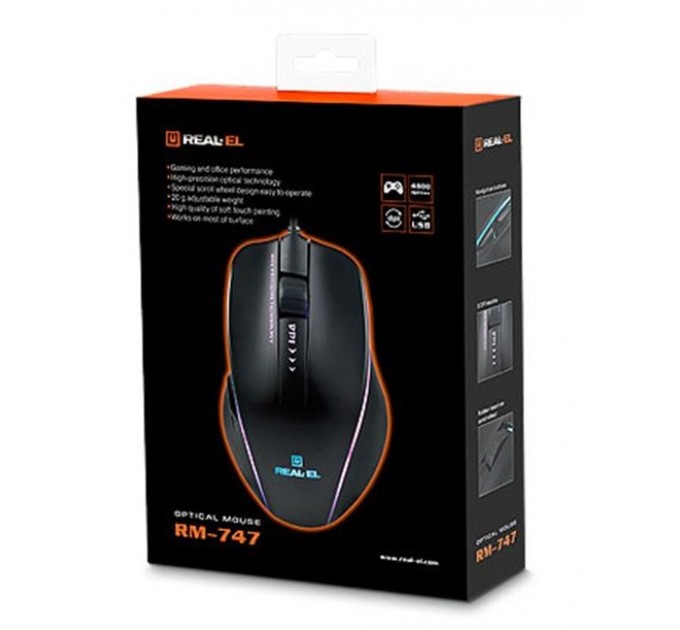 REAL-EL Мышь REAL-EL RM-747 Black (EL123200028)