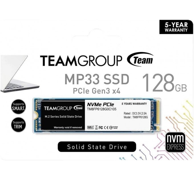 Team Накопитель SSD  128GB Team MP33 M.2 2280 PCIe 3.0 x4 3D TLC (TM8FP6128G0C101)