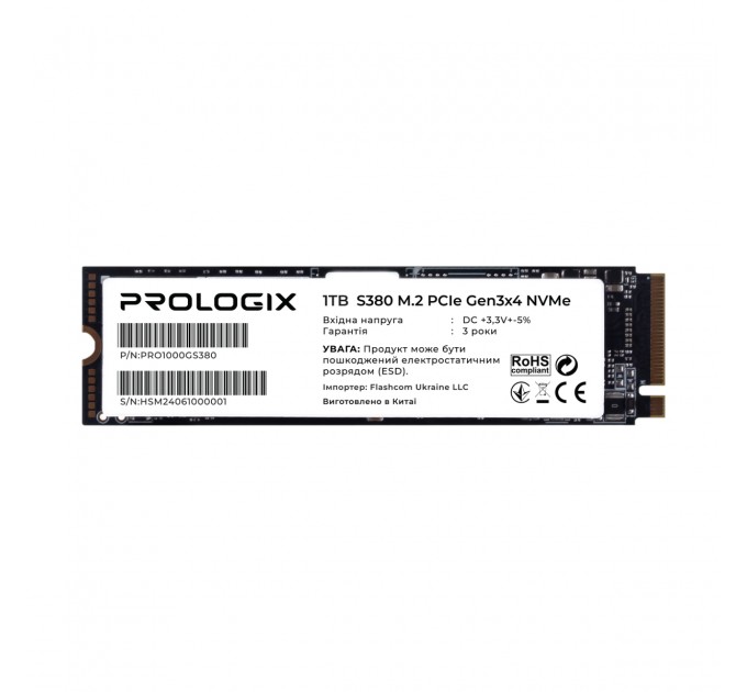 Prologix Накопичувач SSD 1TB Prologix S380 M.2 2280 PCIe 3.0 x4 NVMe TLC (PRO1000GS380)
