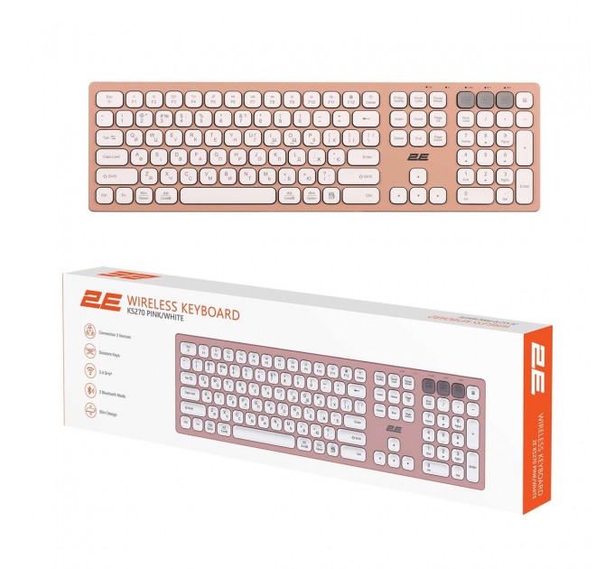2E Клавиатура беспроводная 2E KS270 WL/BT EN/UKR Pink/White (2E-KS270WBPN_UA)