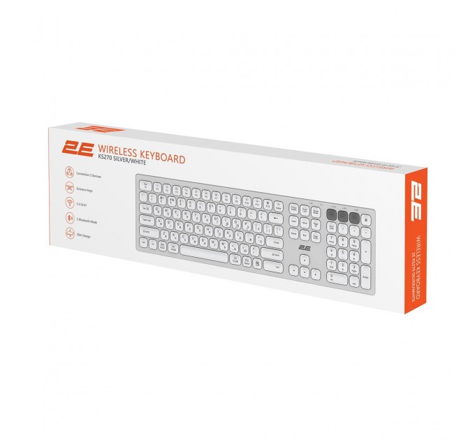 2E Клавиатура беспроводная 2E KS270 WL/BT EN/UKR Silver/White (2E-KS270WBWH_UA)