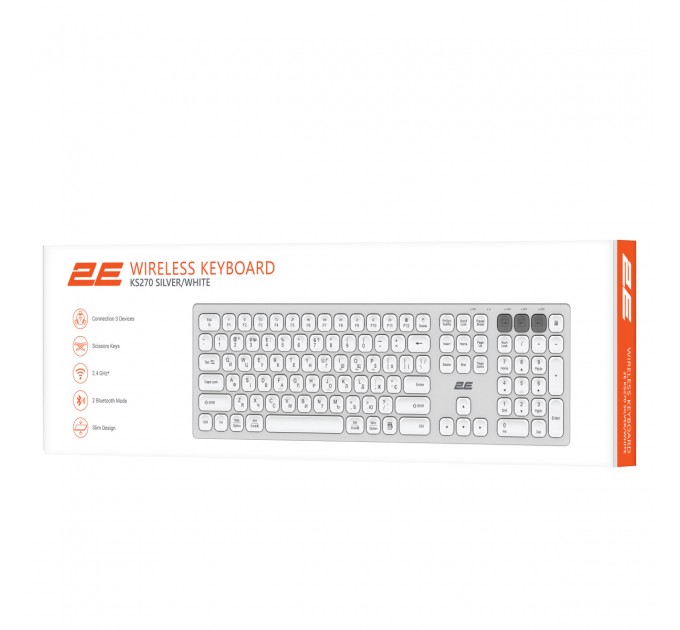 2E Клавиатура беспроводная 2E KS270 WL/BT EN/UKR Silver/White (2E-KS270WBWH_UA)