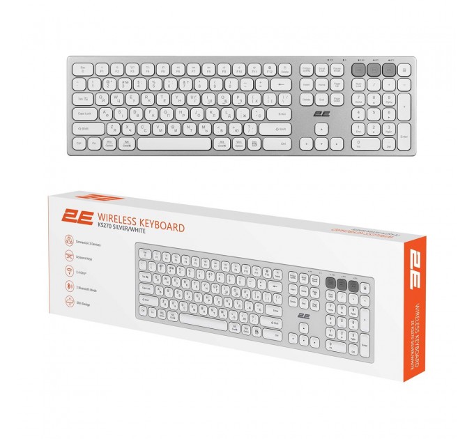 2E Клавиатура беспроводная 2E KS270 WL/BT EN/UKR Silver/White (2E-KS270WBWH_UA)
