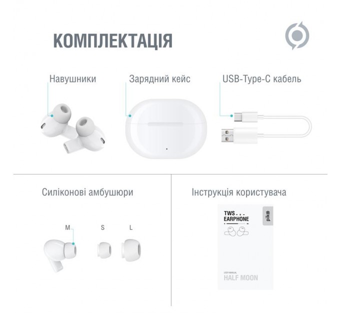 Piko Bluetooth-гарнитура Piko TWS-HalfMoon White (1283126583391)