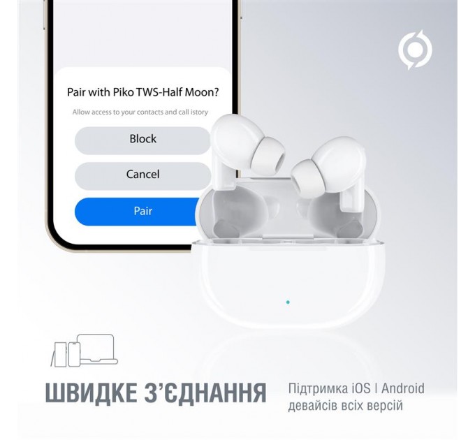 Piko Bluetooth-гарнитура Piko TWS-HalfMoon White (1283126583391)