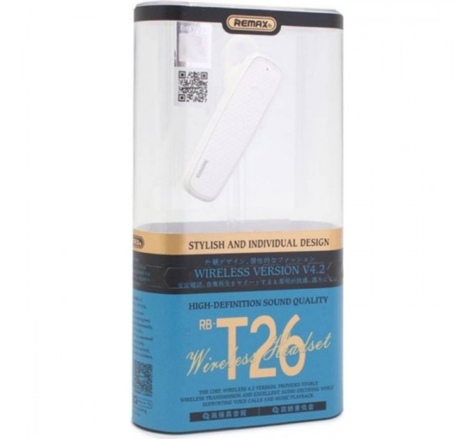 Remax Bluetooth-гарнитура Remax RB-T26 White (6954851297413)