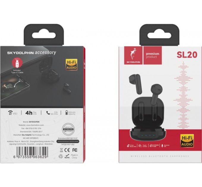 SkyDolphin Bluetooth-гарнитура SkyDolphin TWS SL20 Black (SDBTE-000184)