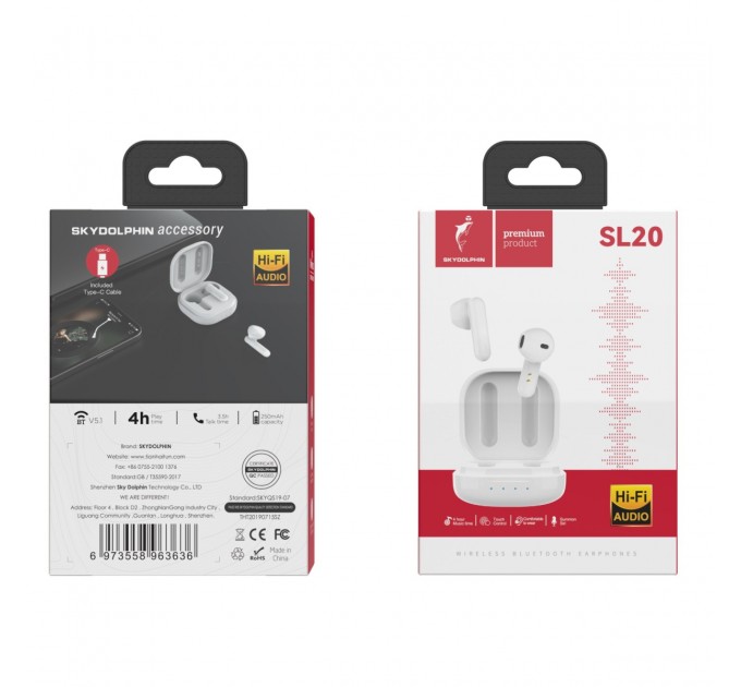 SkyDolphin Bluetooth-гарнитура SkyDolphin TWS SL20 White (SDBTE-000183)