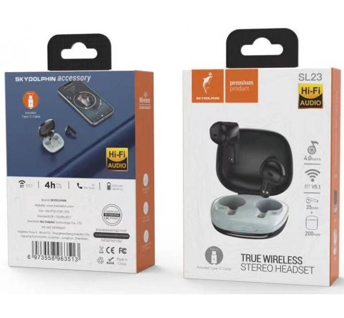 SkyDolphin Bluetooth-гарнитура SkyDolphin TWS SL23 Black (SDBTE-000182)