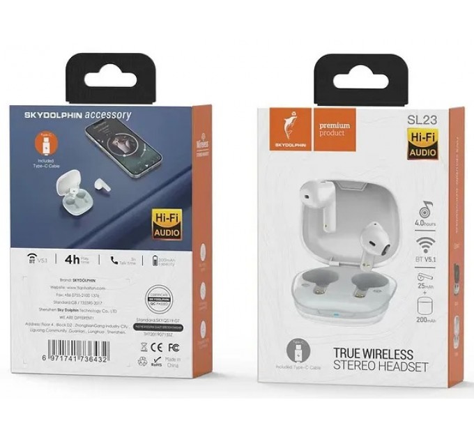 SkyDolphin Bluetooth-гарнитура SkyDolphin TWS SL23 White (SDBTE-000181)