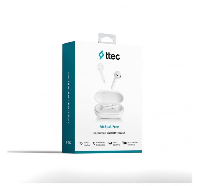 Ttec Bluetooth-гарнитура Ttec AirBeat Free True Wireless Headsets White (2KM133B)