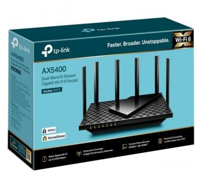 TP-Link Маршрутизатор TP-Link ARCHER AX73 AX5400 4xGE LAN 1xGE WAN USB 3.0 MU-MIMO OFDMA (ARCHER-AX73)