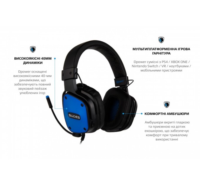 Sades Гарнитура Sades SA-722 Dpower Black/Blue (sa722blj)