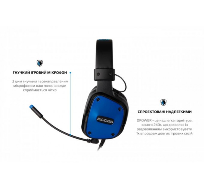 Sades Гарнитура Sades SA-722 Dpower Black/Blue (sa722blj)