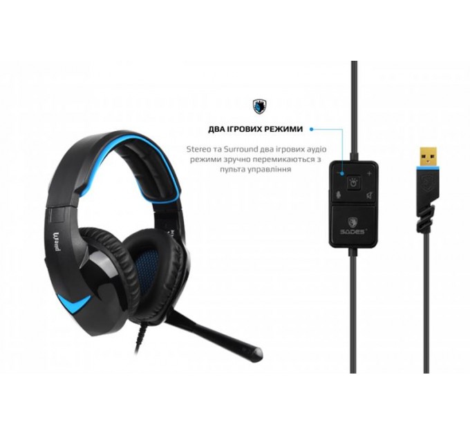 Sades Гарнитура Sades SA-914 Wand Black/Blue LED (sa914bku)