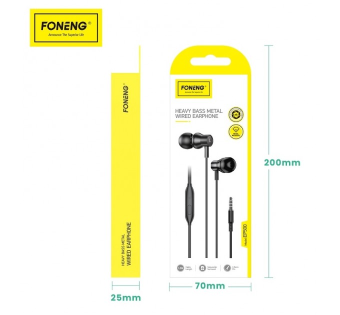 Foneng Гарнитура Foneng EP500 heavy bass metal remote earphone (EP500-E-R-HBM)