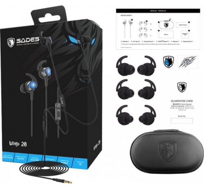 Sades Гарнитура Sades SA-606 Wings 20 Black/Blue (sa606blj)