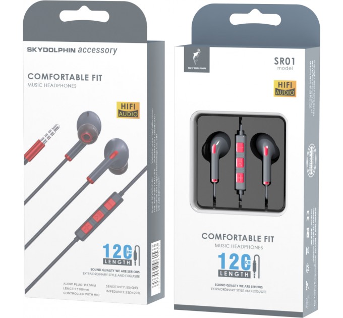 SkyDolphin Гарнитура SkyDolphin SR01 with mic Red (HF-000475)