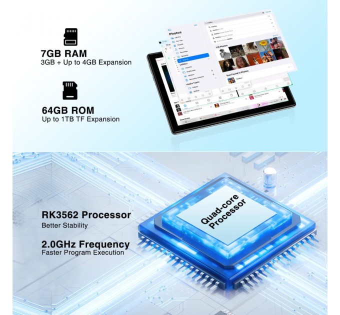 Doogee Планшет Doogee U9 3/64GB Gray; 10.1" (1280 х 800) IPS / Rockchip RK3562 / ОЗУ 3 ГБ / 64 ГБ встроенной + microSD до 1 ТБ / камера 5 Мп + 2 Мп / Wi-Fi, Bluetooth / Android 13.0 / 245.3 х 163.3 х 9.9 мм, 509 г / 5060 мАч / серый