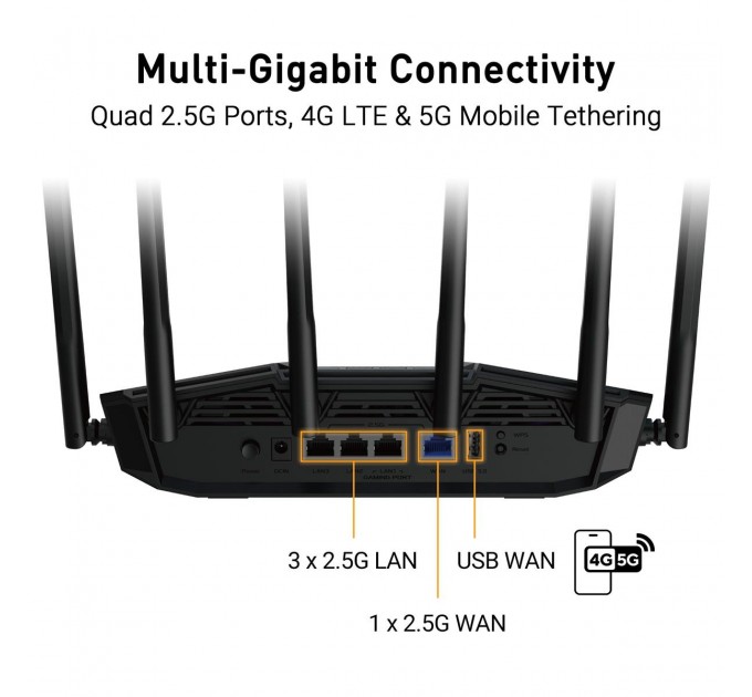 ASUS Бездротовий маршрутизатор Asus TUF Gaming BE6500 (TUF-BE6500) (90IG0920-MO9C00)