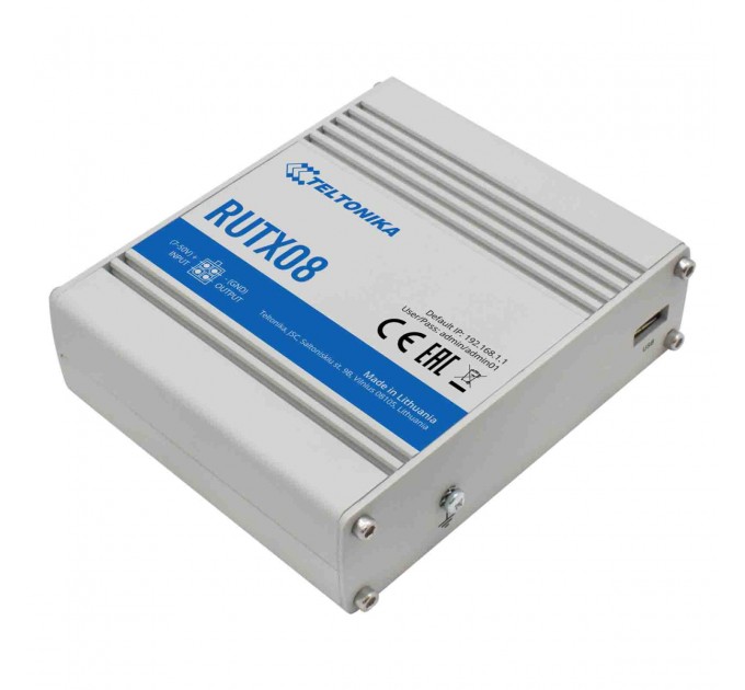 Teltonika Маршрутизатор Teltonika RUTX08 (RUTX08000000) (industrial, 1xGE WAN, 3xGE LAN, USB, MODBUS, 4 pin DC, IP30, ALU Case, RMS, CLI, IoT, монтаж DIN rail)