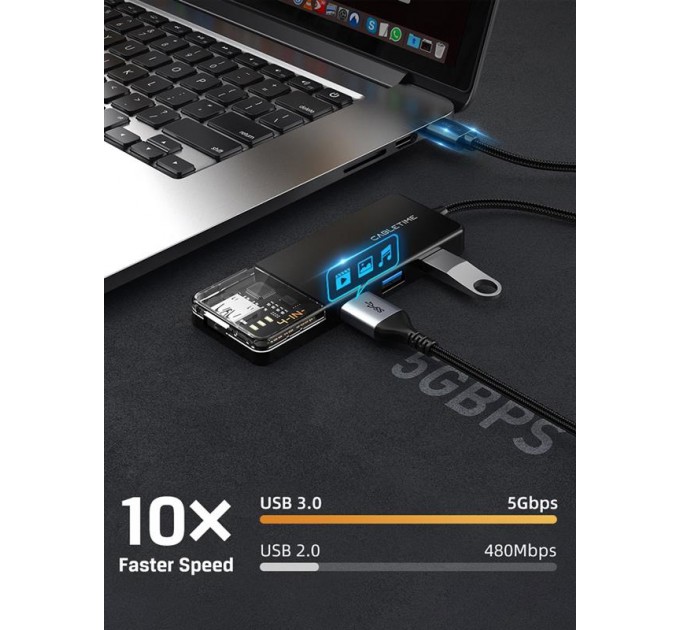 Cabletime Концентратор Cabletime USB - 4 Port USB 3.0, 5Gbps, 0.15 m (CB01B)