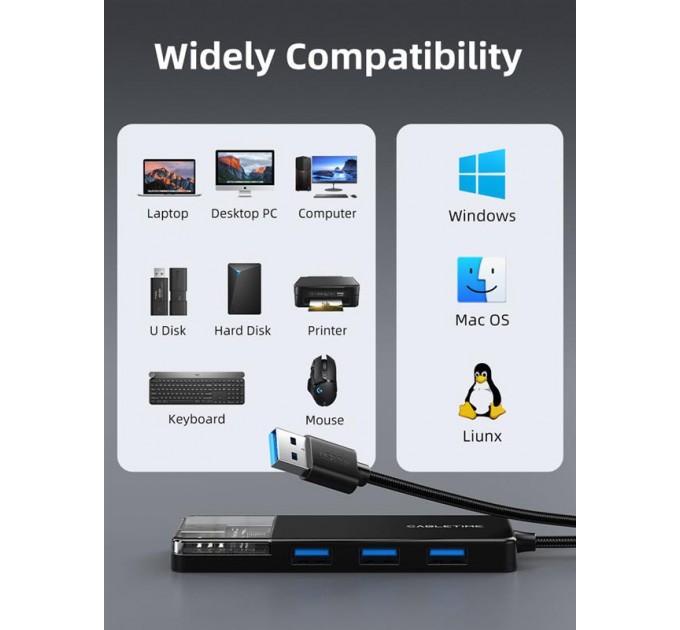 Cabletime Концентратор Cabletime USB Type C - 4 Port USB 3.0, 0.15 m (CB02B)