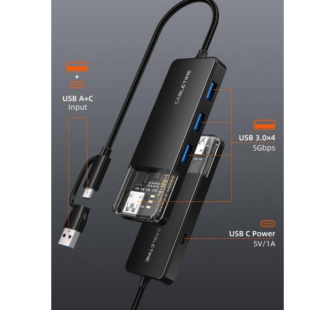 Cabletime Концентратор Cabletime USB Type C - 4 Port USB 3.0, 0.15 m (CB03B)
