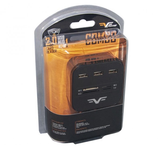 Frime Концентратор USB 2.0 Frime 3хUSB2.0, SD, MS, TF Black (FHC-AllinOne3p2B)