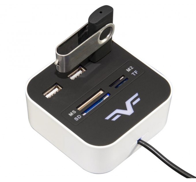 Frime Концентратор USB 2.0 Frime 3хUSB2.0, SD, MS, TF Black/White (FHC-AllinOne3p2W)