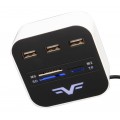 Frime Концентратор USB 2.0 Frime 3хUSB2.0, SD, MS, TF Black/White (FHC-AllinOne3p2W)