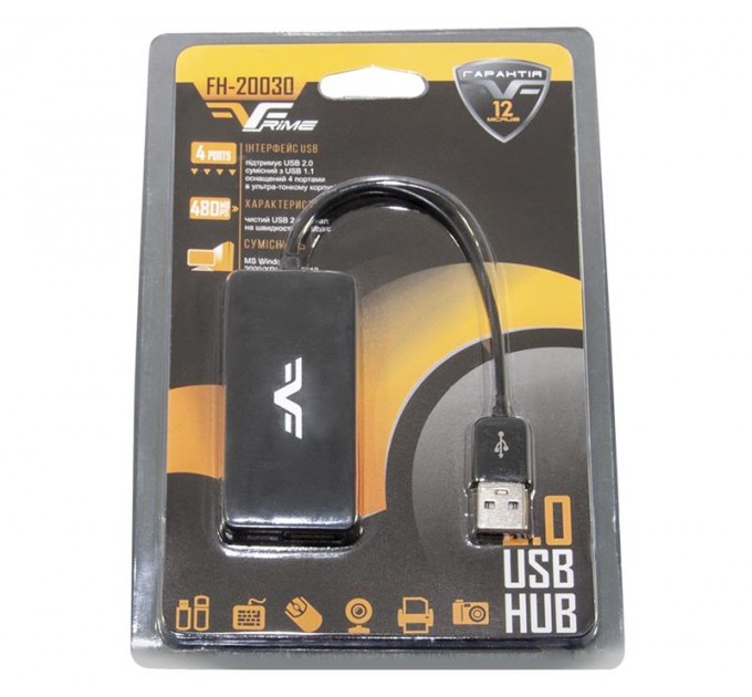 Frime Концентратор USB 2.0 Frime 4хUSB2.0 Black (FH-20030)