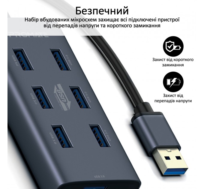 Promate Концентратор USB Promate EzHub Grey (ezhub-7.grey)