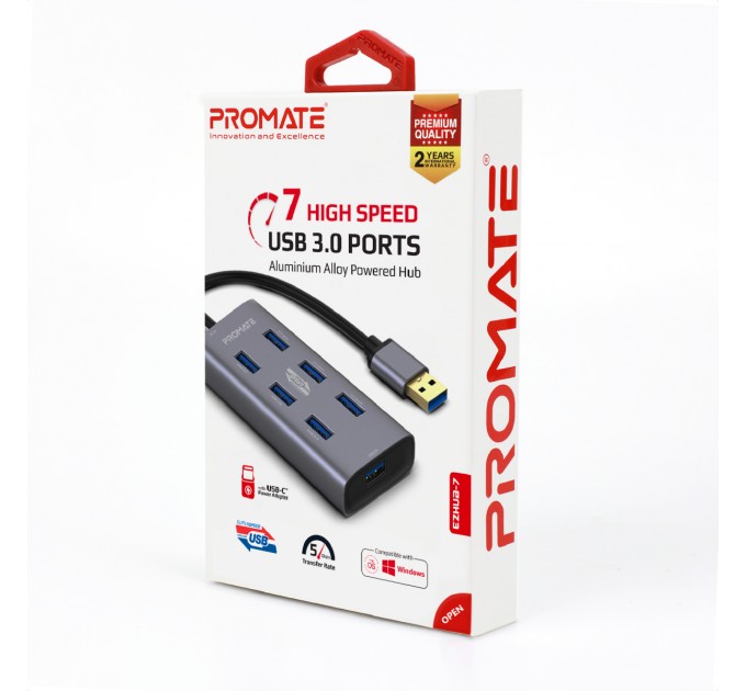 Promate Концентратор USB Promate EzHub Grey (ezhub-7.grey)