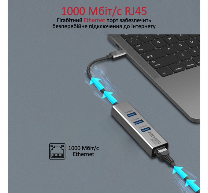 Promate Концентратор USB Promate GigaHub USB-C Grey (gigahub-c.grey)