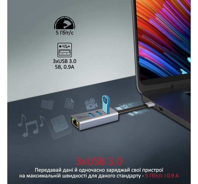 Promate Концентратор USB Promate GigaHub USB-C Grey (gigahub-c.grey)