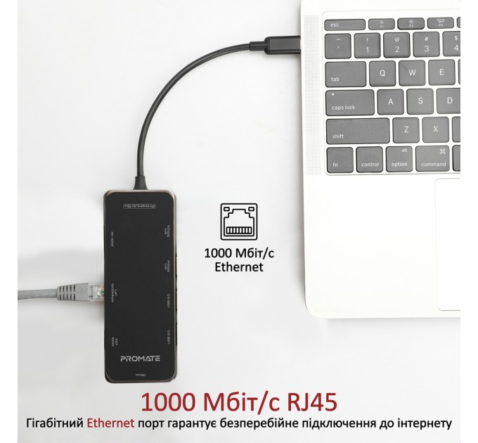 Promate Концентратор USB Promate PrimeHub USB-C Grey (primehub-go.grey)